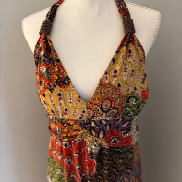 Beautiful EUC 5th& Love Halter Top Maxi Dress SZ XL Silky & colorful BOHO - Picture 2 of 13